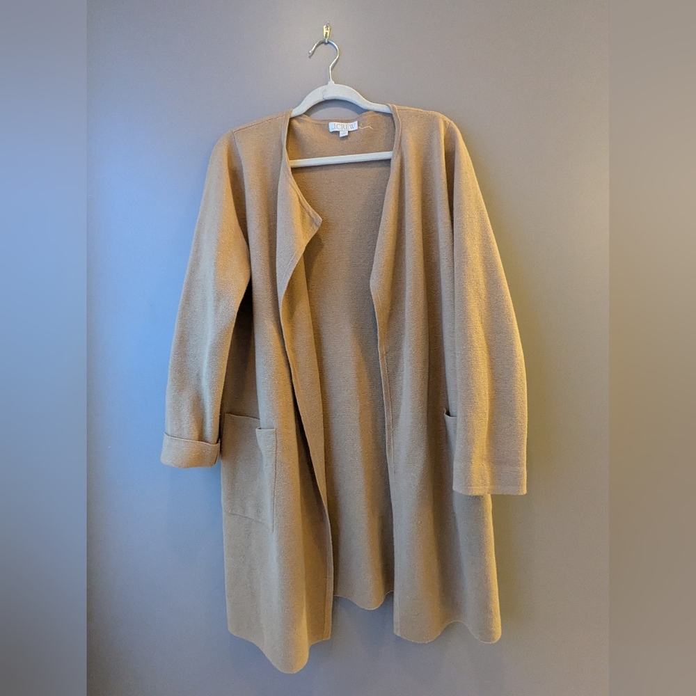 Women's Open-Front Camel Sweater Coat - Picture 2 of 9